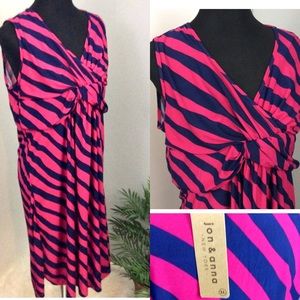 Midi Dress XL Striped Fuchsia Navy Ruched NWT sleeveless NWT
